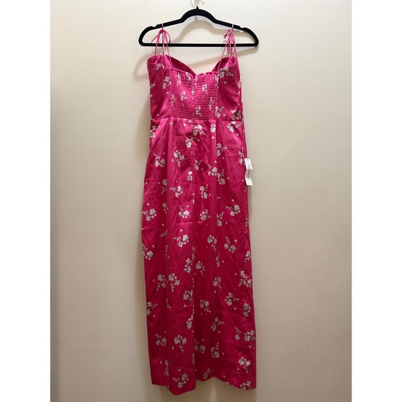 Bardot Amika Pink Floral Satin Bustier Midi Dress Wedding Guest Revolve NWT - 8 - Picture 7 of 15